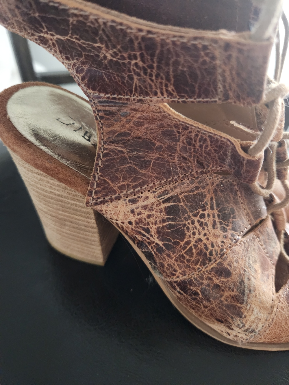 Women's Brown Leather Block Heel Lace-Up Sandal, Dress Shoe, Casual